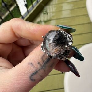 Vintage Sterling Silver black rutilated in quartz crystal ring